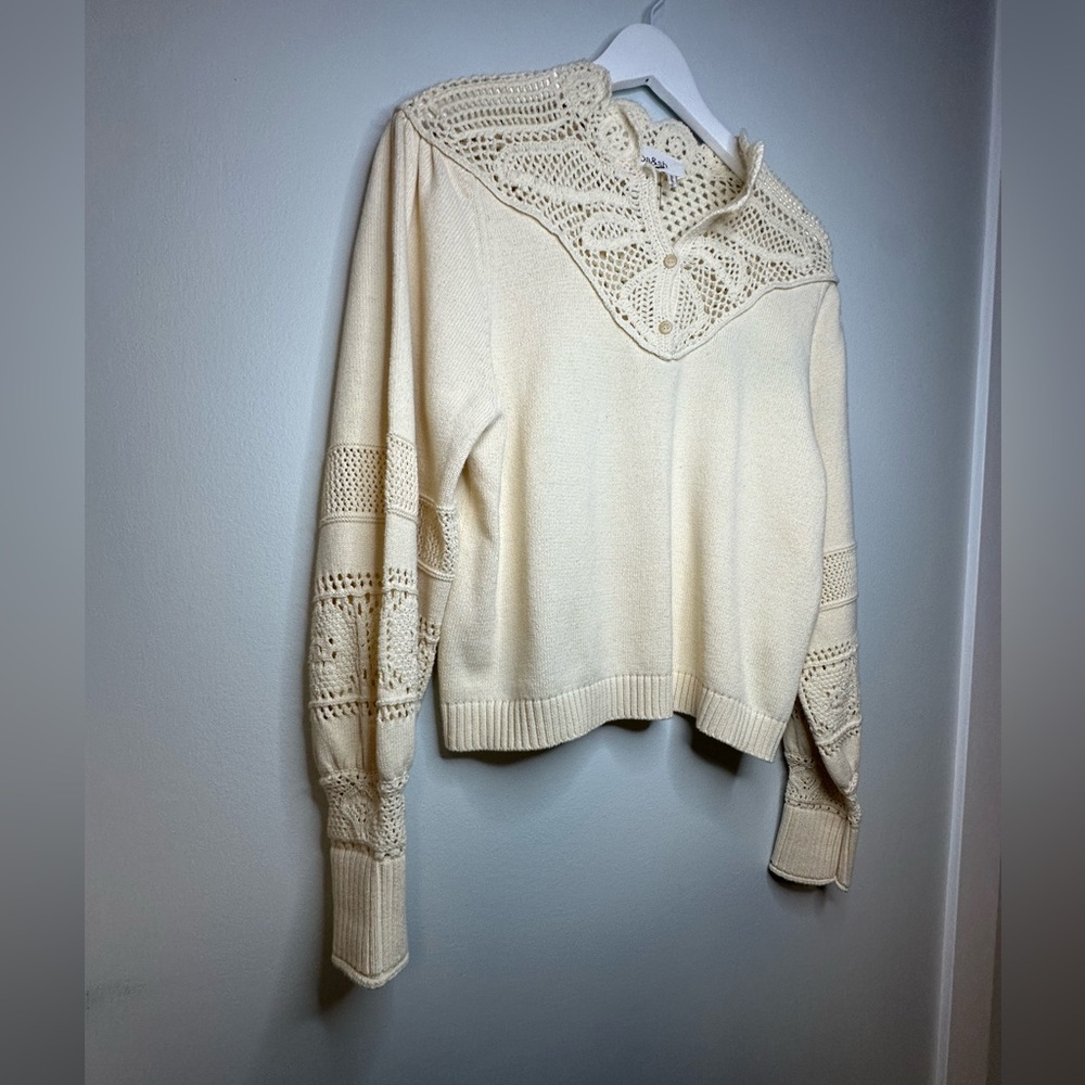 Ba&Sh Pino Off White Crochet Neutral Cotton Knit Sweater Size Small - Picture 13 of 17